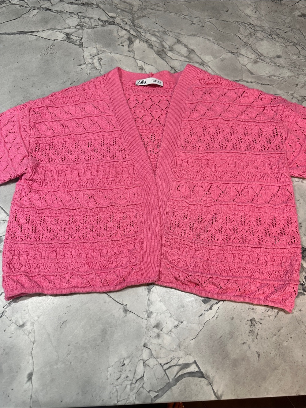 Zara Bright Pink Openwork Knit Short Cardigan